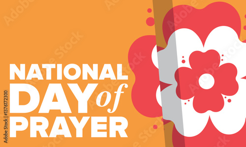 National Day of Prayer in United States. First Thursday of May. Annual day when Americans turn to God in prayer and meditation. Poster, card, banner and background. Vector illustration
