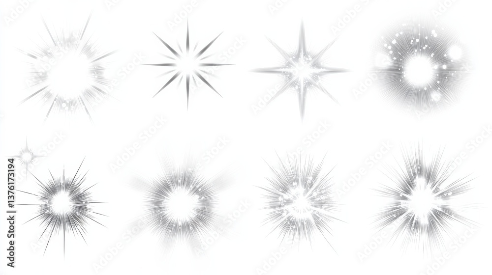 isolated sparkles light shine white background glowing silver shining star effects various light flares illustration