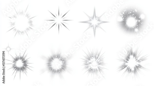 isolated sparkles light shine white background glowing silver shining star effects various light flares illustration