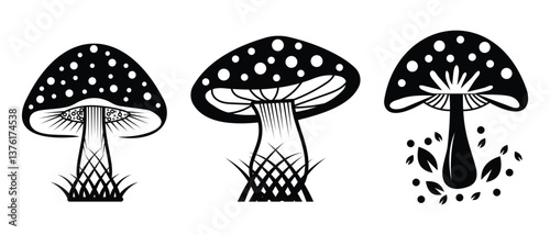 Mushroom vector, icon set. Modern mushrooms, wild forest plants silhouette symbol website logo design. Set of various mushroom icon for nature isolated on white background. Vector illustration. EPS 10