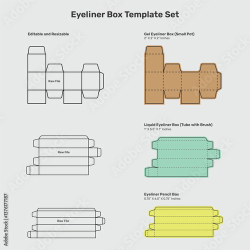 Eyeliner box template set design, Diy eyeliner dielines set for pencil eyeliner box, liquid eyeline box.