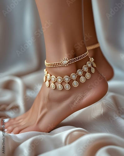 Luxury Anklet with Ornate Charms and Textures in Ultra-High Detail
