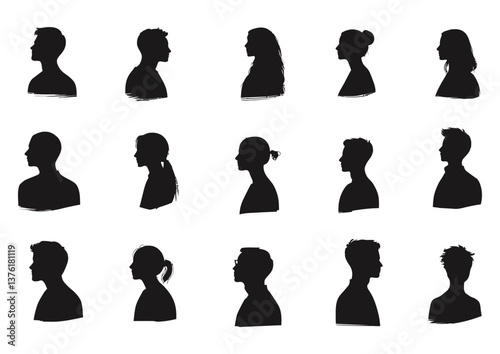 men and women set  profile icon. black vector illustration