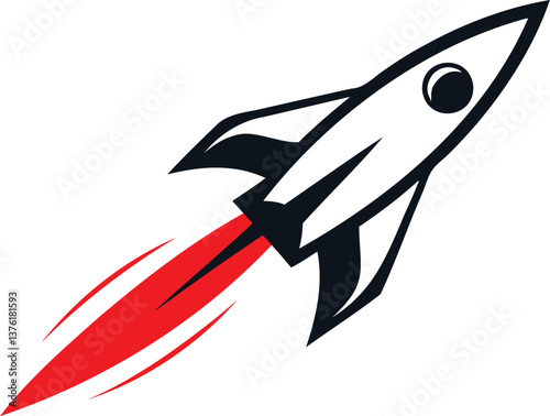 Stylized illustration of a rocket launching with red flames, representing innovation, technology, startup growth, or space exploration themes