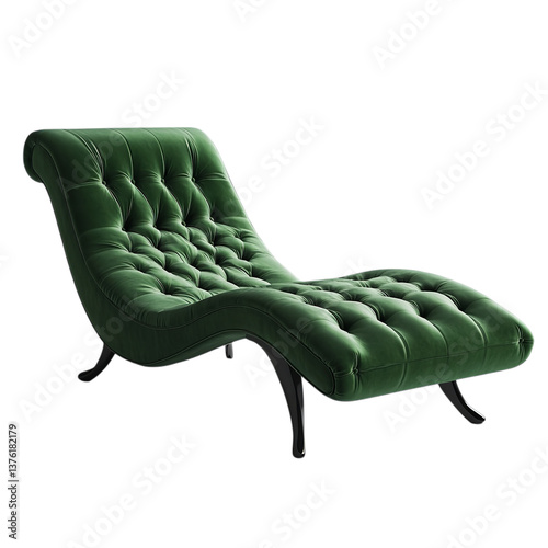 Garret Tufted Velvet Chaise Lounge in Emerald Green with Pillow PNG Image