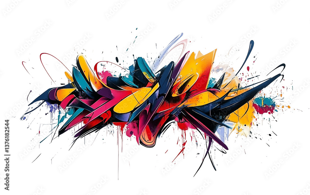 Fototapeta premium Expressive graffiti piece blending raw street art elements with bold line patterns isolated on white background PNG