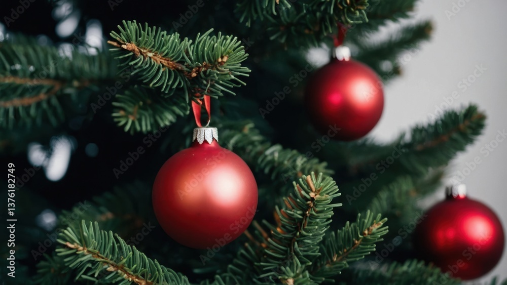 Close-up of a Christmas Tree with Red Ornaments, showcasing festive decor and holiday spirit. Close-up of a Christmas Tree with Red Ornaments, showcasing festive decor and holiday spirit.