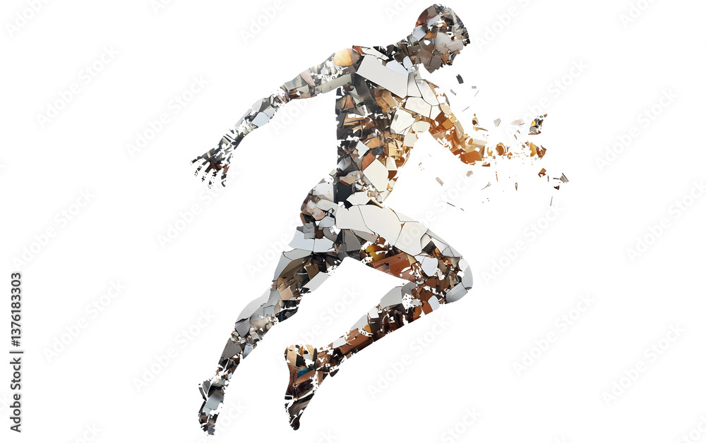Artistic representation of a human shape constructed from scattered abstract elements isolated on white background PNG Artistic representation of a human shape constructed from scattered abstract elements isolated on white background PNG