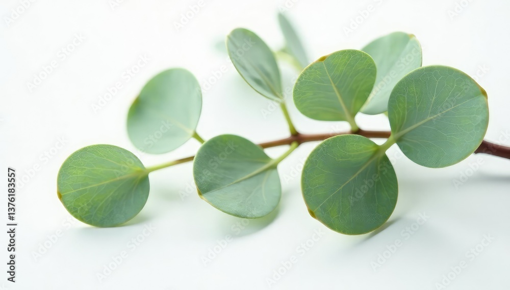 Obraz premium Single stems of eucalyptus isolated on white surface, abstract, foliage