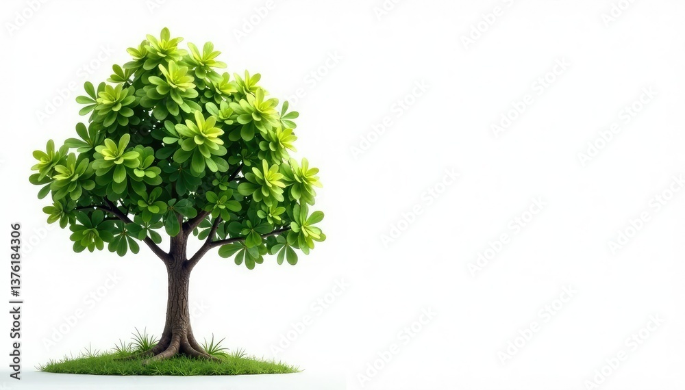 Obraz premium Foliage on white background with single tree in the corner, branch, nature, foliage