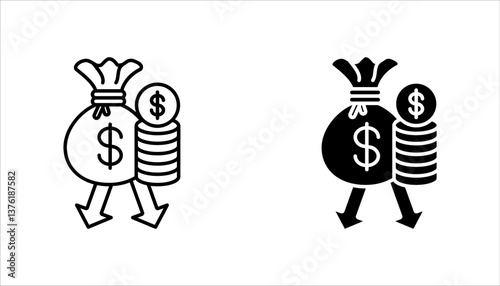 Deflation icon set. Linear style deflation icon. Editable stroke. Vector illustration on white background.