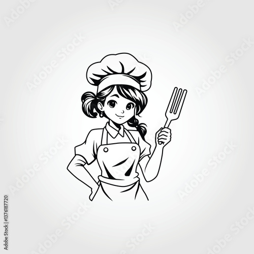 beautiful chef vector. Female Chef Vector Illustration Logo.