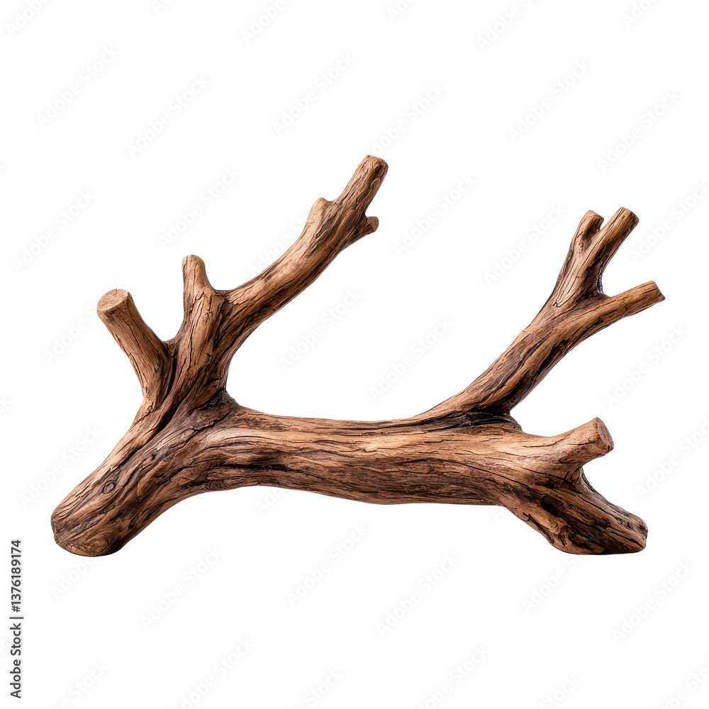 Fototapeta premium A beautifully textured piece of driftwood, showcasing natural wood patterns and forms. transparent background.