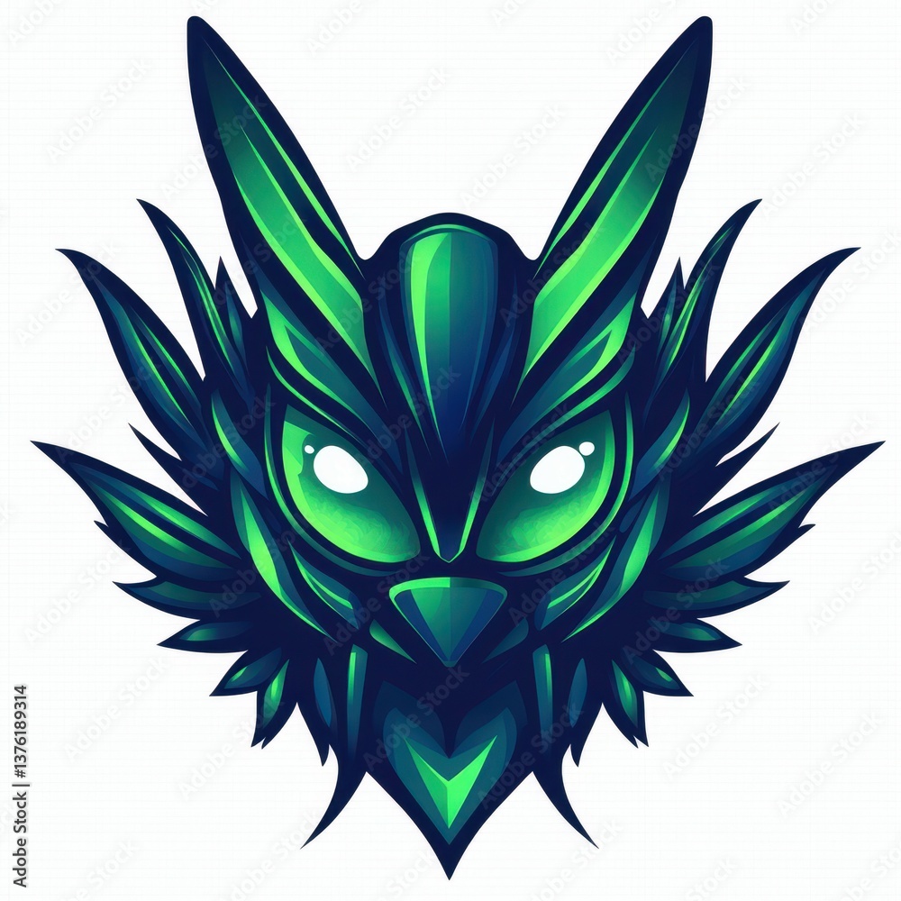 Intricate green and black stylized creature design featuring sharp angles and vibrant colors Intricate green and black stylized creature design featuring sharp angles and vibrant colors