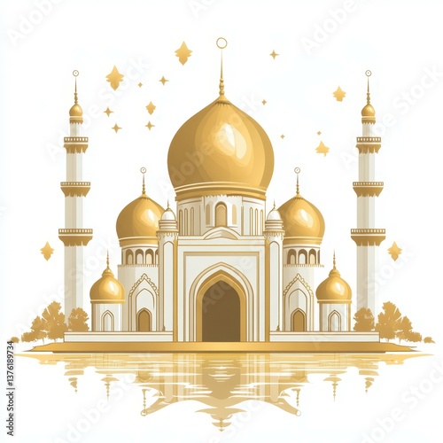 Wallpaper Mural Majestic palace with golden domes surrounded by stars and a reflective water surface at dusk Torontodigital.ca