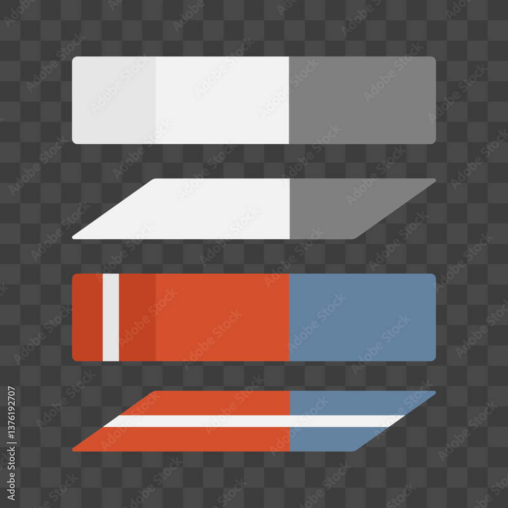 Eraser set on a checkered background. Flat style vector illustration