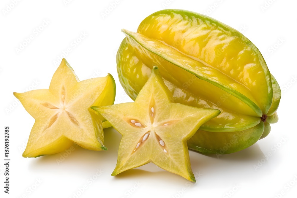Fototapeta premium Close-up of Sliced Star Fruit Showing Seeds.