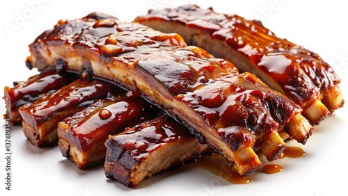 Mouthwatering barbecue ribs, sticky glaze, no shadows, no text on picture, no logo, no signature, no human body, no people, no plants,
