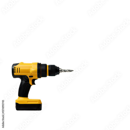 A powerful yellow cordless drill designed for efficient drilling tasks. transparent background.