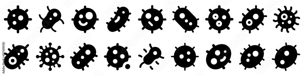 Microbe icon. Set of black germ or microbial icons. Good for educational or medical purpose. Vector illustration