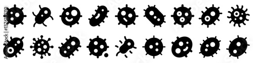 Obraz na płótnie Microbe icon. Set of black germ or microbial icons. Good for educational or medical purpose. Vector illustration w salonie