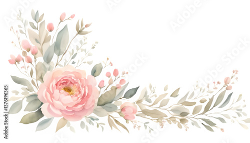 Watercolor Pink Roses Bouquet clipart, Elegant Floral Corner Arrangement, Blush Rose Botanical Composition, roses bouquet cliparts, watercolor floral illustrations