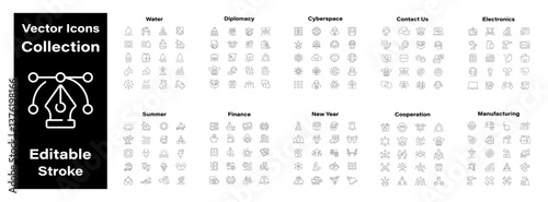 Vector icons collection. Thin line vector icons collection. Editable stroke icon pack. Mega icons pack