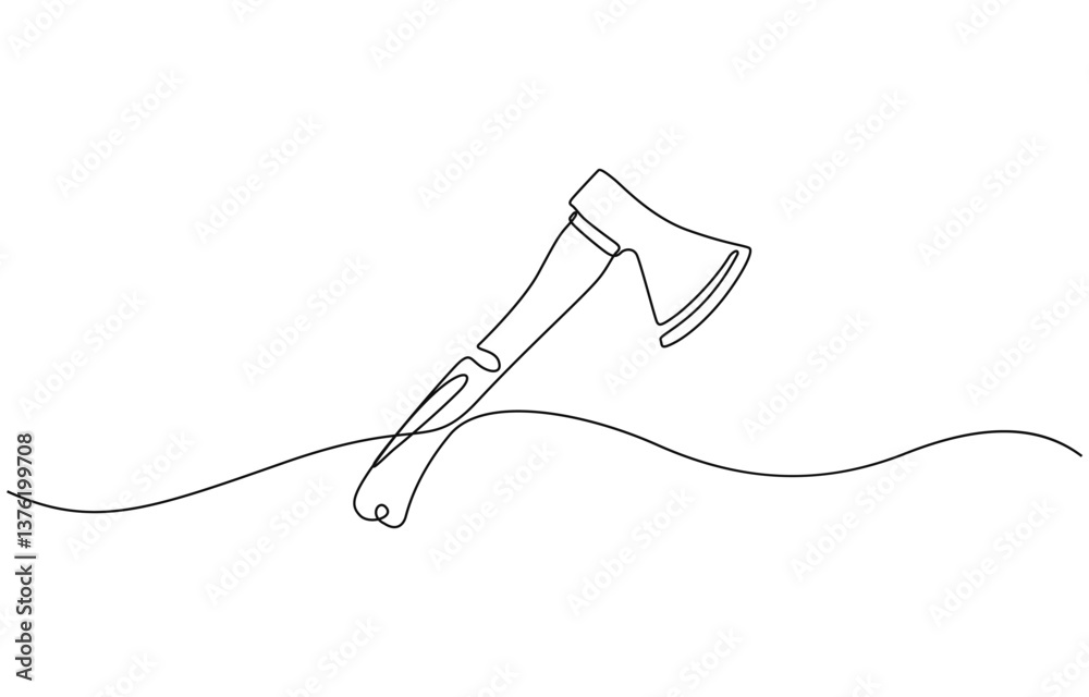 Obraz premium Continuous one line drawing summer camp set concept lantern camp, Continuous line arawing of Axe and hatchet minimalist design for forestry and farming tools.