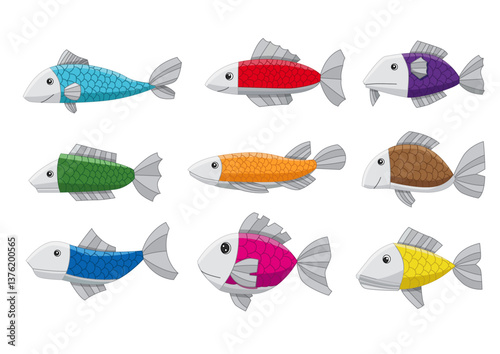 character design fish on white background