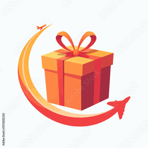 Travel gift concept with airplane and present