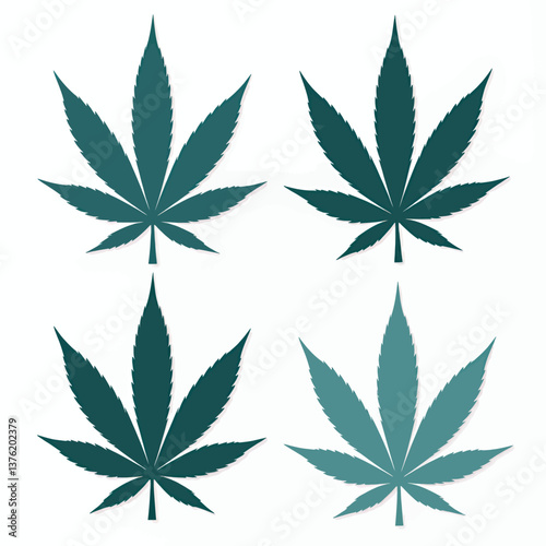 Teal cannabis leaves pattern on white background
