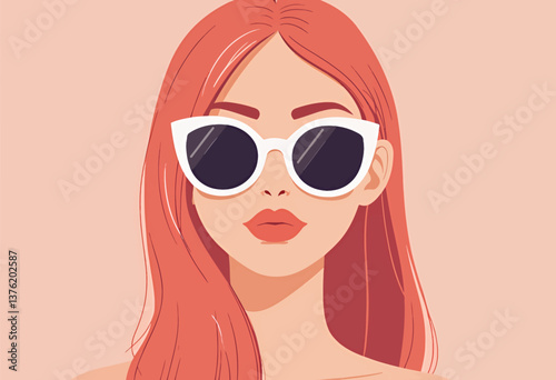 Stylish Woman with Red Hair and White Sunglasses
