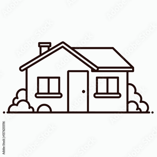 Simple House Outline with Bushes and Chimney