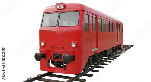 Isolated Red Train Locomotive on Rails