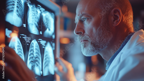 Doctor analyzing xray images for diagnosis