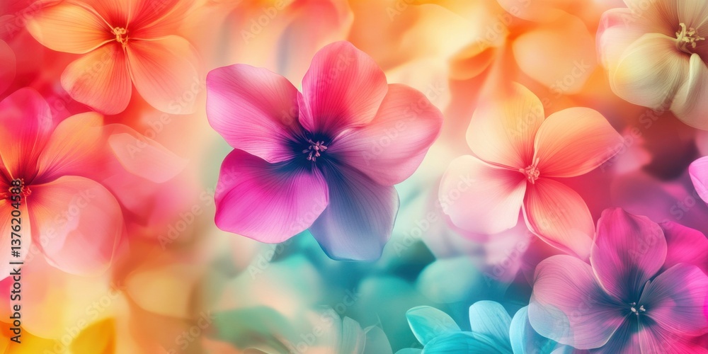 Fototapeta premium Vibrant multicolored flowers in soft focus dreamlike background