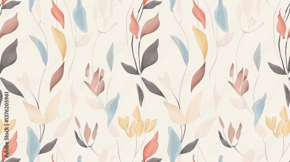 Elegant floral pattern with autumn leaves and pastel colors for home decor and wallpaper design Elegant floral pattern with autumn leaves and pastel colors for home decor and wallpaper design