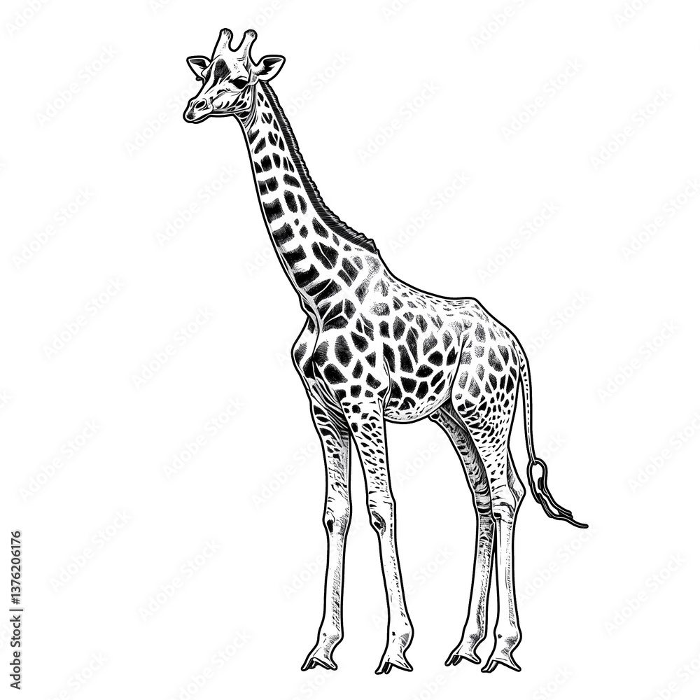 Obraz premium giraffe, animal, black and white style, Transparent background