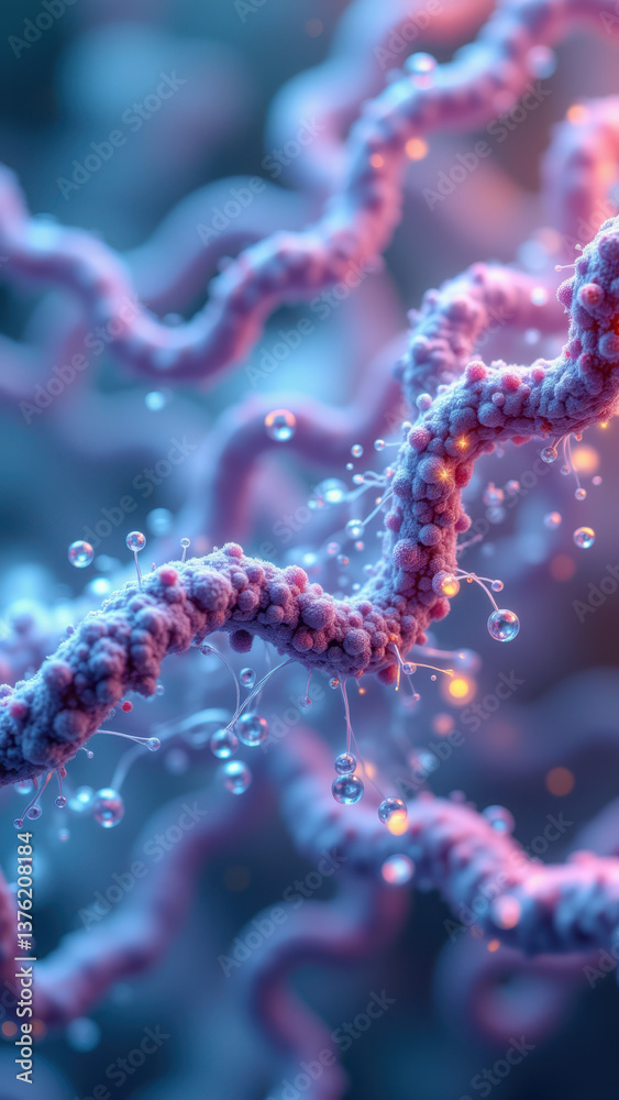 Fototapeta premium GLP-1 receptor structure visualized with high resolution, featuring a network of neurons with glowing synapses.