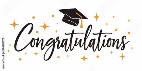 Congratulations Script with Graduation Cap and Stars