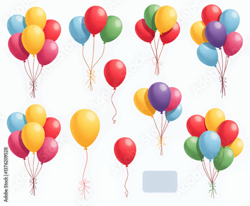 Colorful Balloon Bunch Collection on White Background