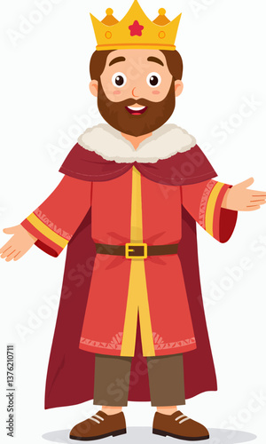 Cartoon King with Crown, Cape, and Open Arms