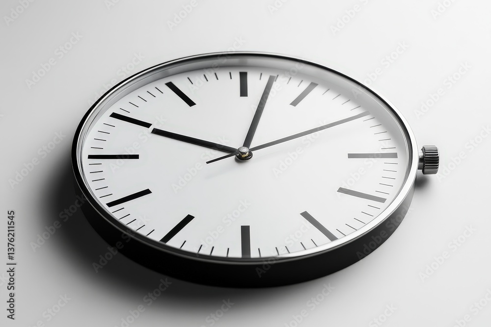 A simple modern analog clock showing the current time of day A simple modern analog clock showing the current time of day