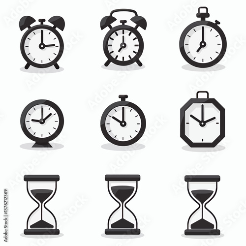 Assorted Black Time Keeping Devices on White