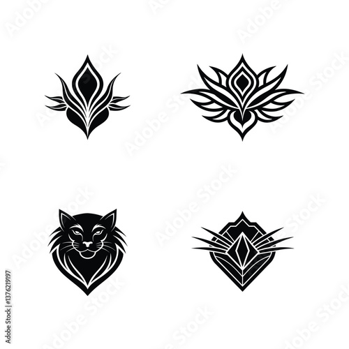 Tribal vector wing design set with floral tattoo art