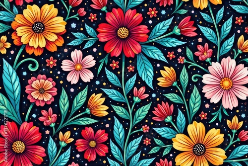 Wallpaper Mural Intricate line art floral design, continuous pattern, continuous, design Torontodigital.ca