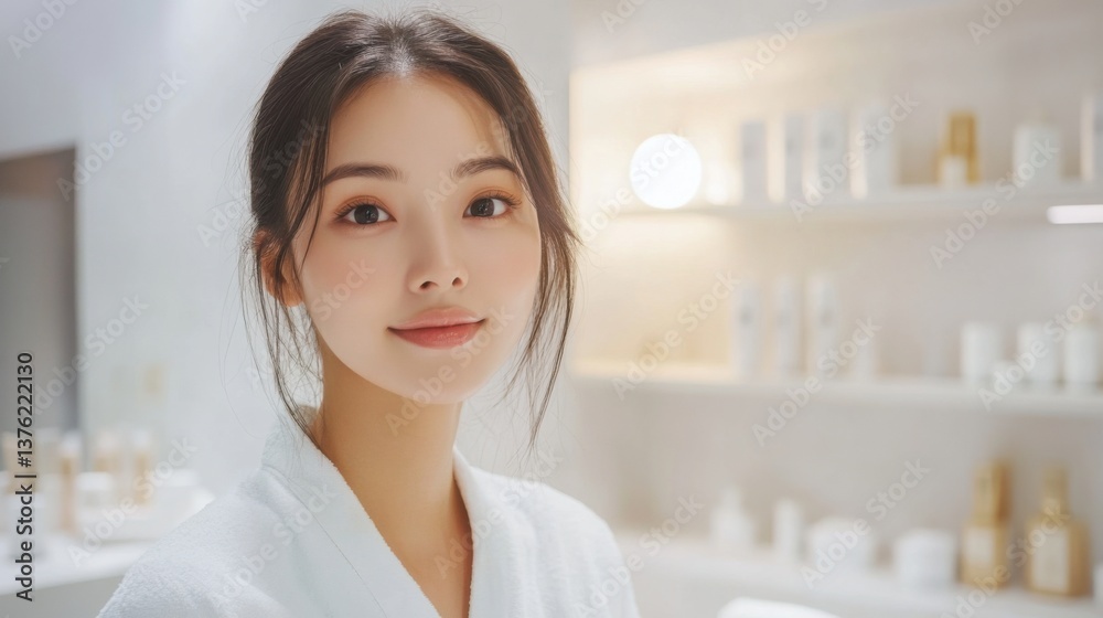 Woman in a spa setting enjoying skincare treatment during a calming afternoon with soft lighting and natural products Woman in a spa setting enjoying skincare treatment during a calming afternoon with soft lighting and natural products