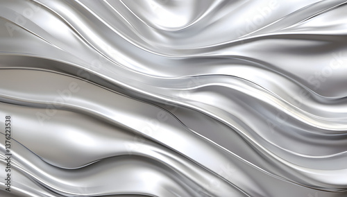 Shiny silver foil creates a wave-like abstract texture background.