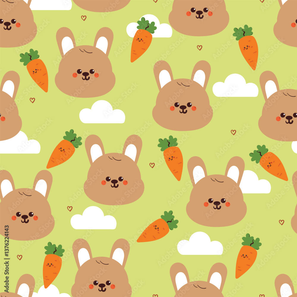 Obraz premium seamless pattern cute cartoon bunny with carrot and white clouds. cute easter wallpaper and background