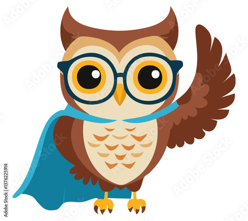 Cheeky Owl – A round owl with glasses, a small cape, and one wing extended as if it was saying something funny.